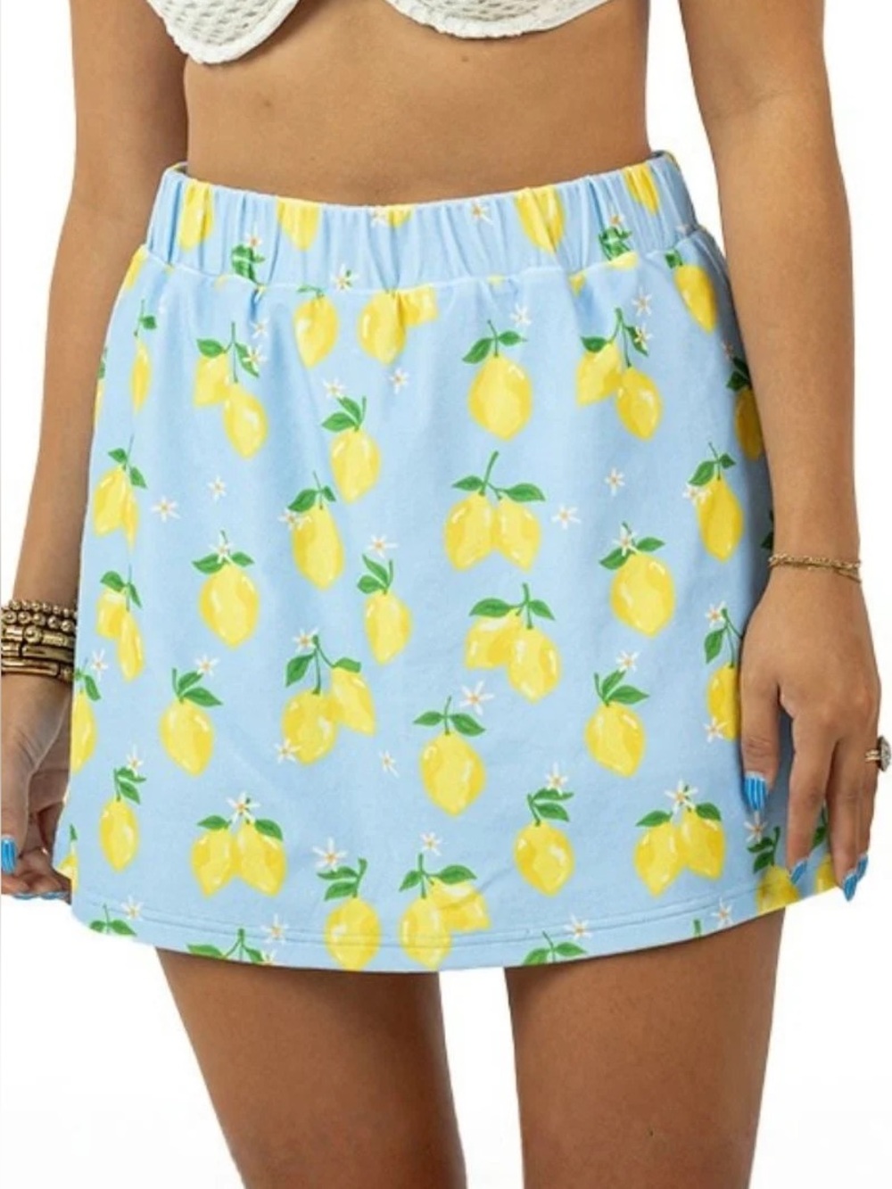 Katydid Blue Lemon Print Y2K Floral Fruit Pattern A-Line mini skirt sz xl NWT